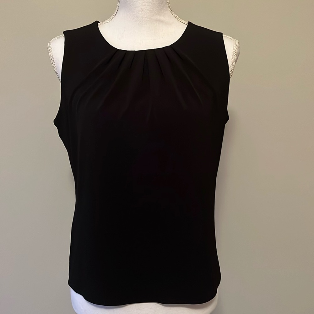 Calvin Klein black top with pleated front, size 6.